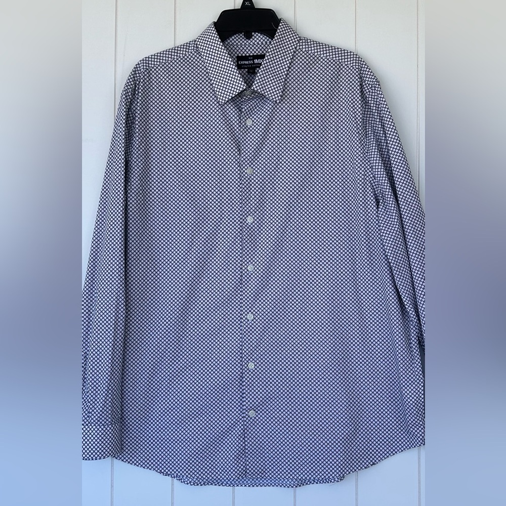 Express1MX Men’s Button Up Shirt Geometric Print Long Sleeve Black/White Size XL